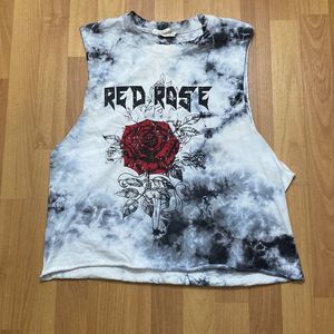 Vintage b-SHARP Short Sleeveless Tank Shirt Tie Dye Red Rose Women L Made in USA